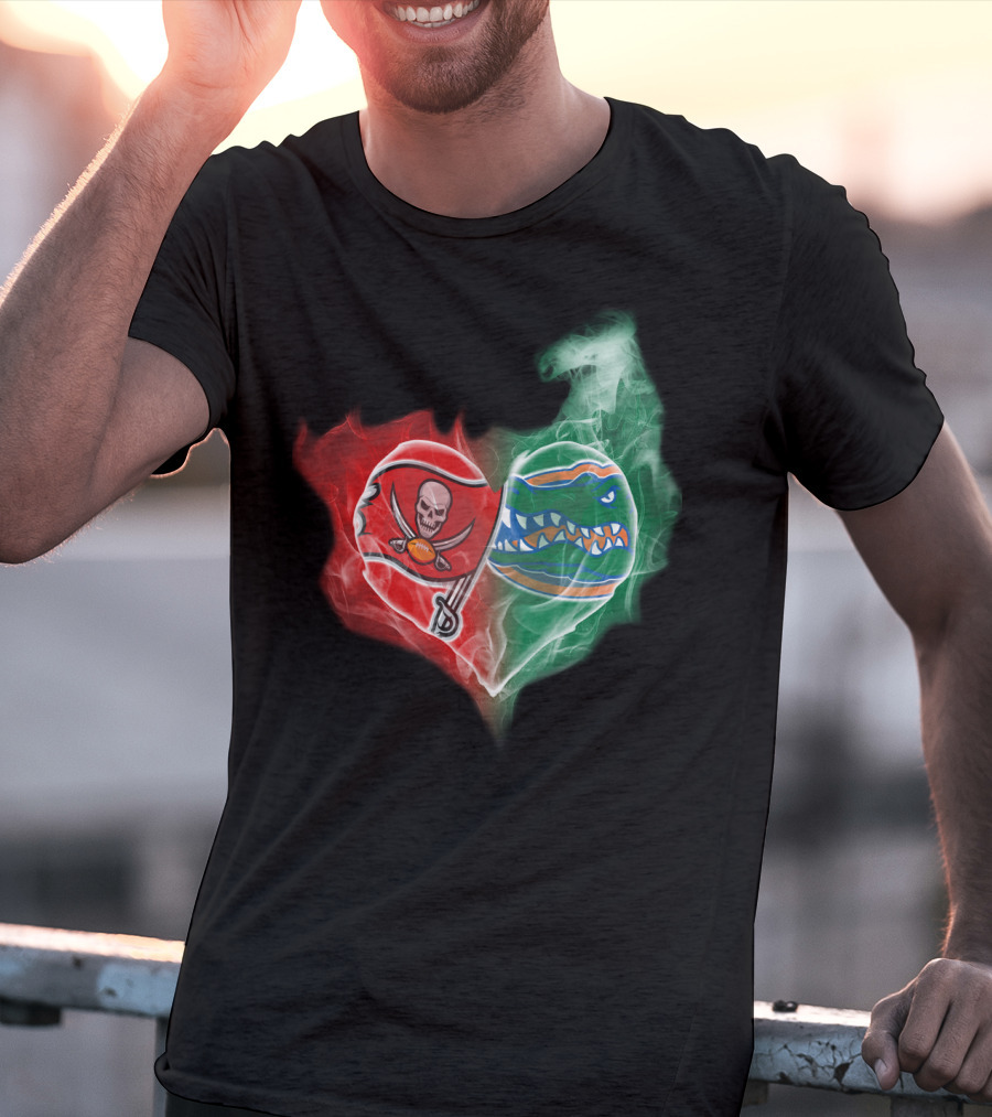 Buccaneers And Florida Gators Heart Smoke Logo Combination T-Shirt