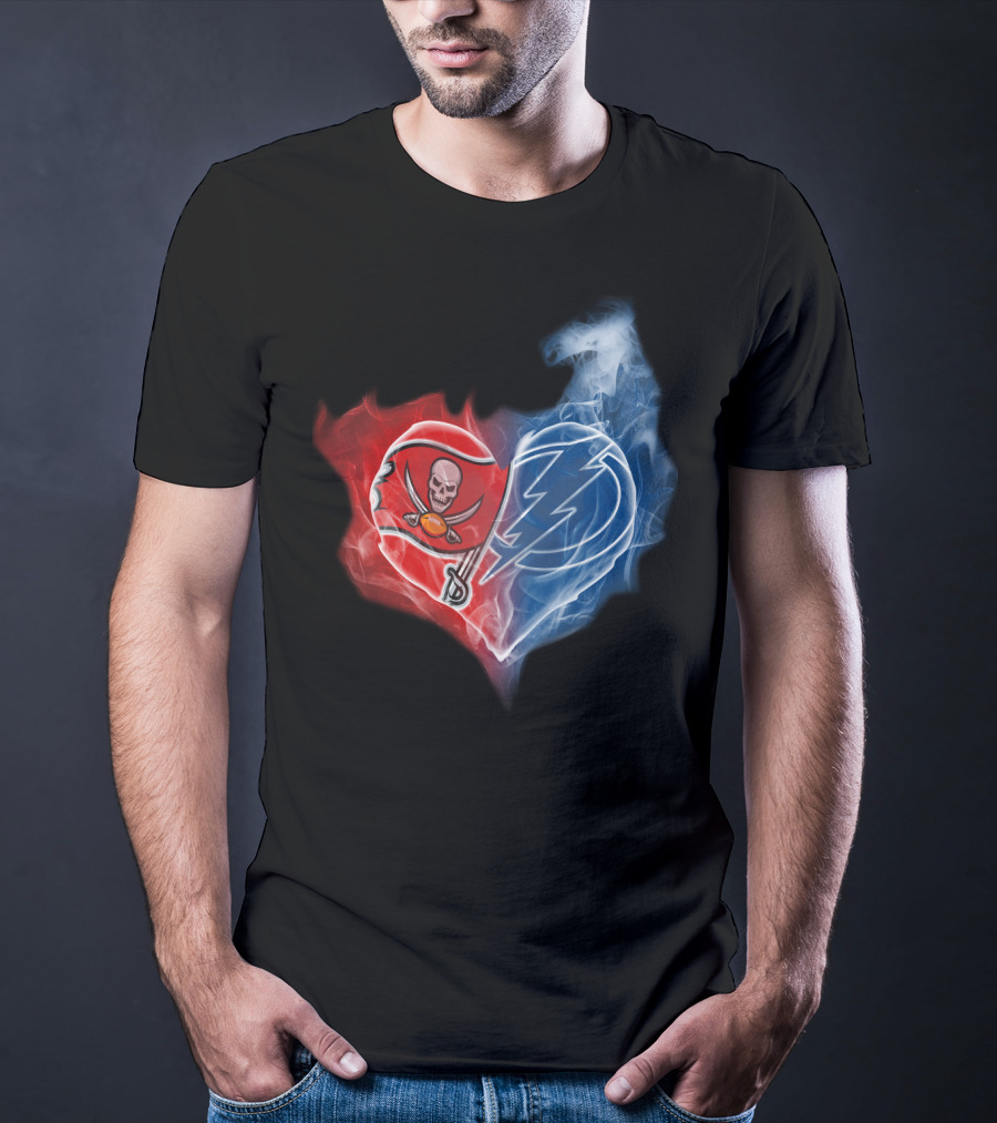 Buccaneers And Tampa Bay Lightning Heart Logo Fusion T-Shirt
