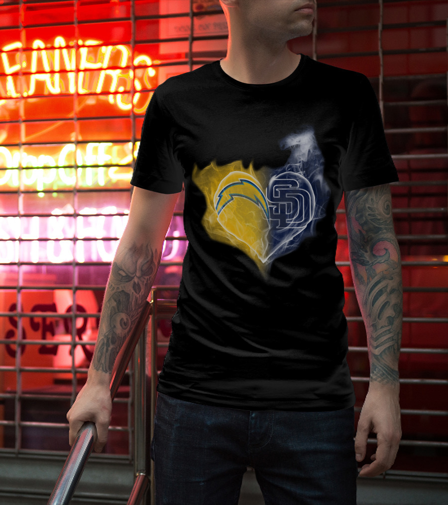 Chargers Padres Heart Symbol Collaboration T-Shirt