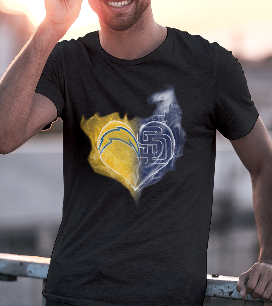 Chargers Padres Heart Symbol Collaboration T-Shirt