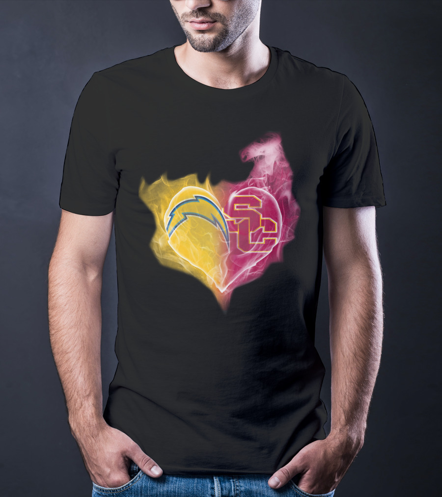 Chargers USC Trojans Heart Symbol Fusion T-Shirt