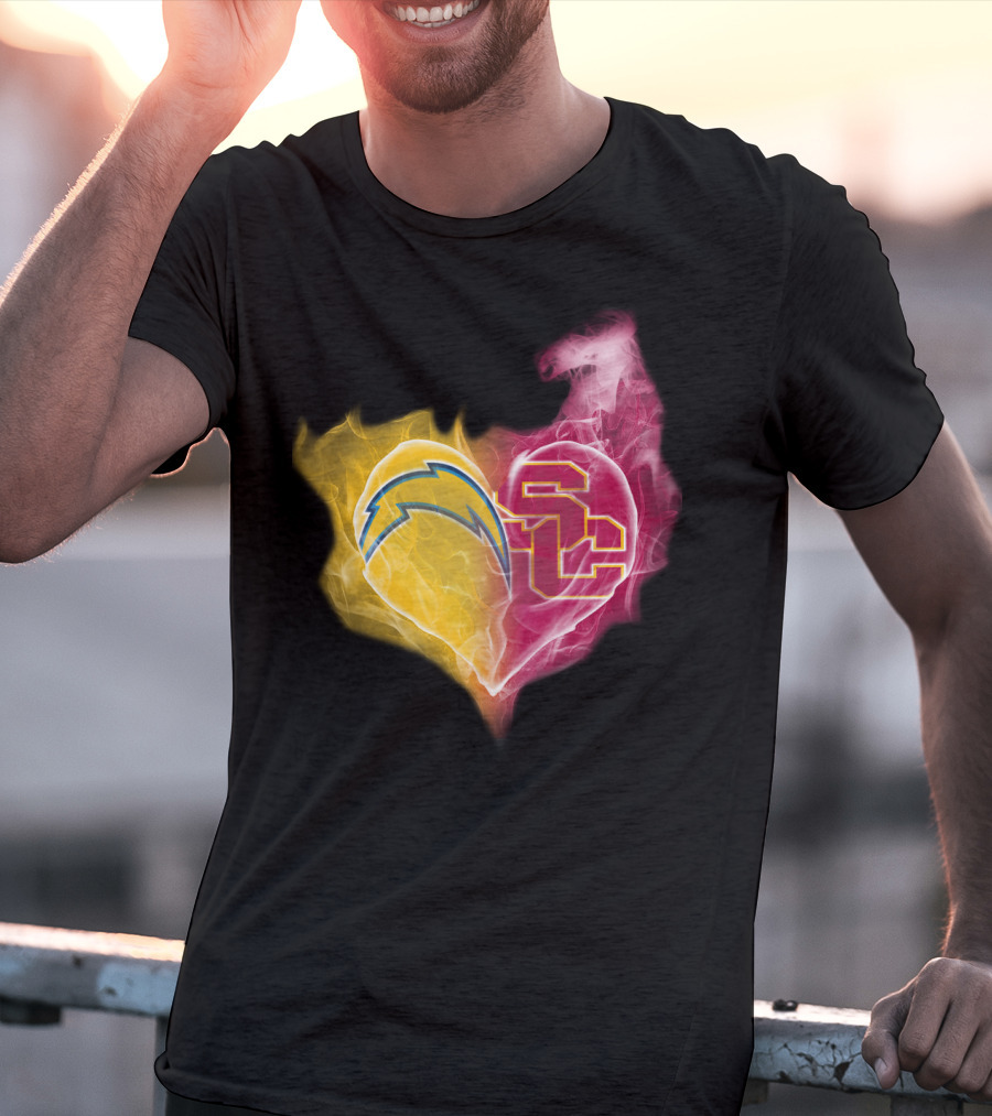 Chargers USC Trojans Heart Symbol Fusion T-Shirt