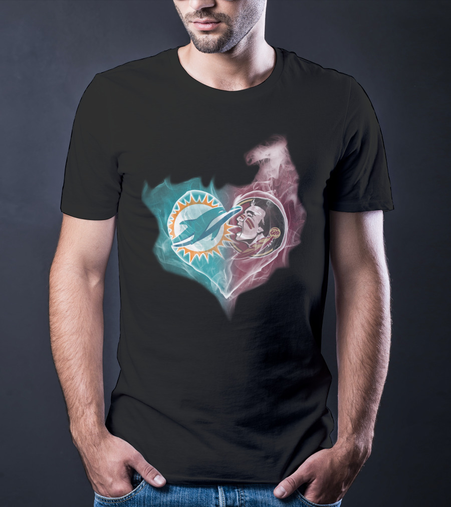 Miami Dolphins Florida State Seminoles Logo Heart Fusion T-Shirt