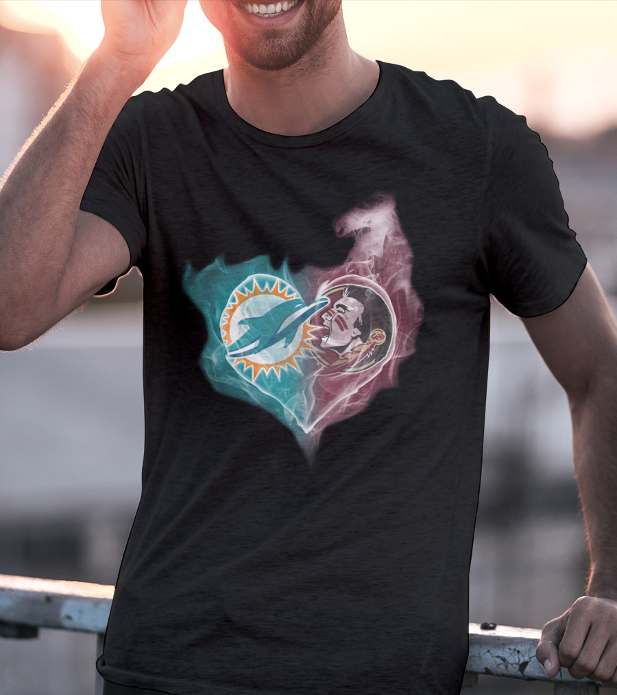 Miami Dolphins Florida State Seminoles Logo Heart Fusion T-Shirt