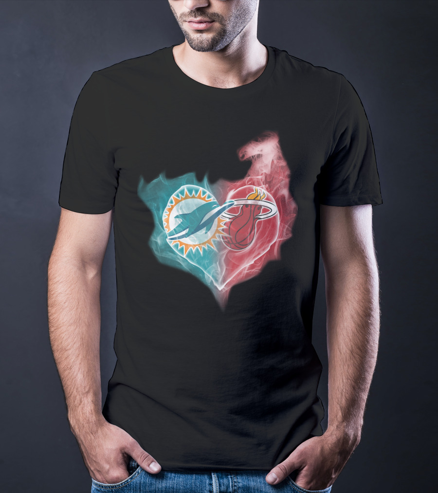 Dolphins Miami Heat Heart Logo Fusion T-Shirt