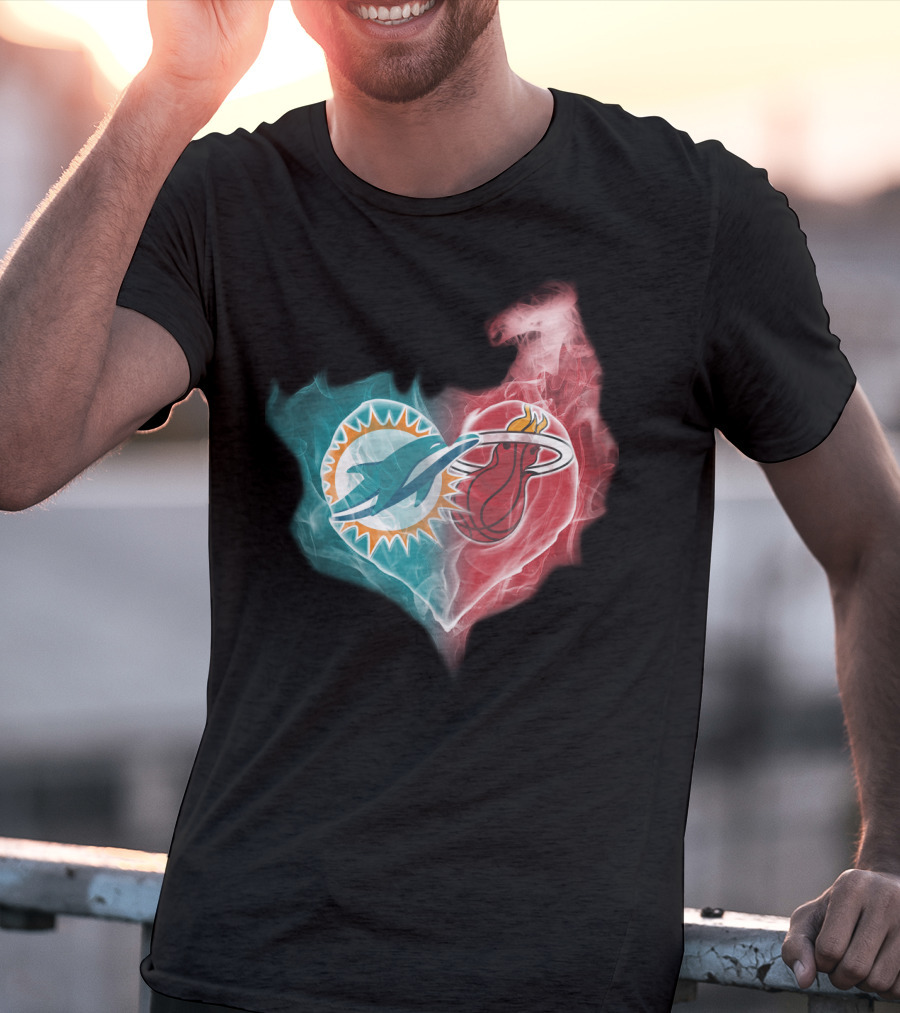 Dolphins Miami Heat Heart Logo Fusion T-Shirt