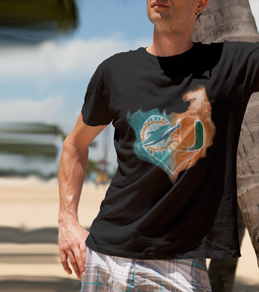 Miami Dolphins Hurricanes Heart Logo Fusion T-Shirt