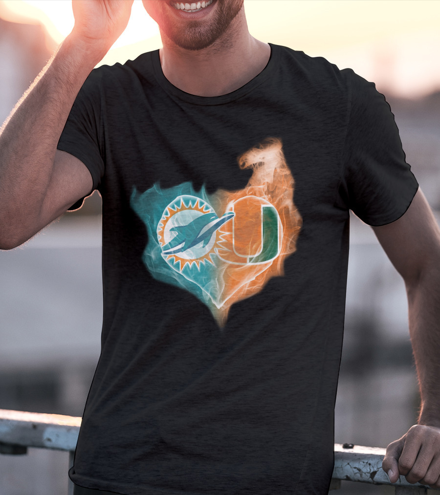 Miami Dolphins Hurricanes Heart Logo Fusion T-Shirt