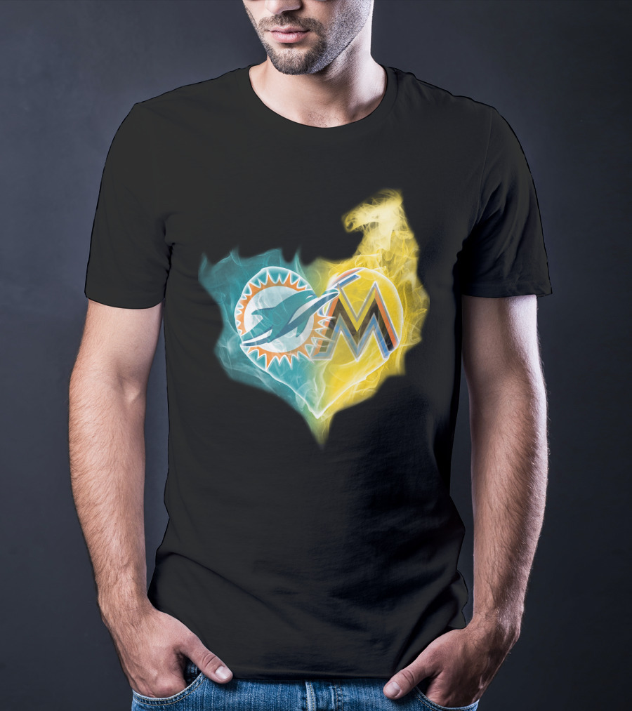 Dolphins Miami Marlins Heart Emblem T-Shirt