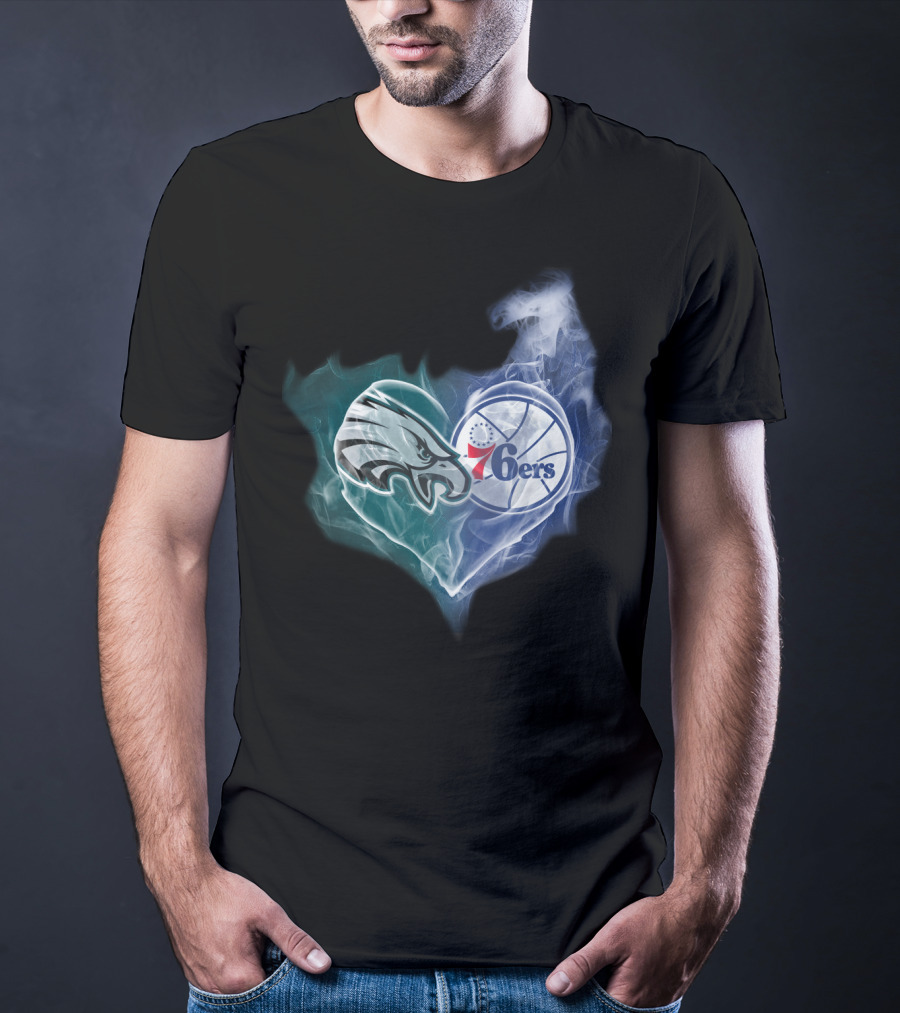 Philadelphia Eagles And 76ers Heart Logo Fusion T-Shirt