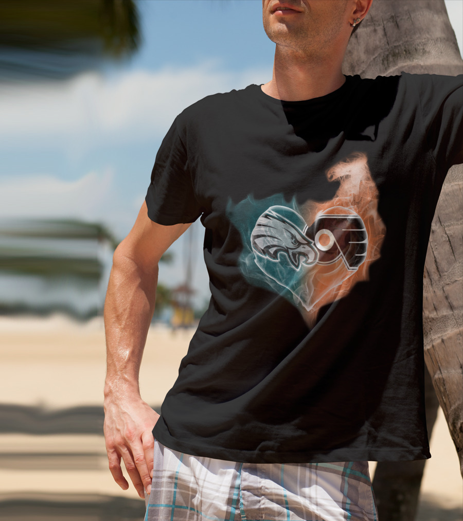 Philadelphia Eagles Flyers Heart Logo Fusion T-Shirt