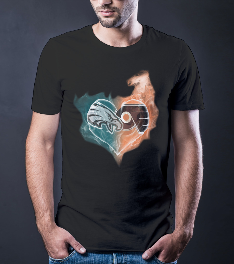 Philadelphia Eagles Flyers Heart Logo Fusion T-Shirt