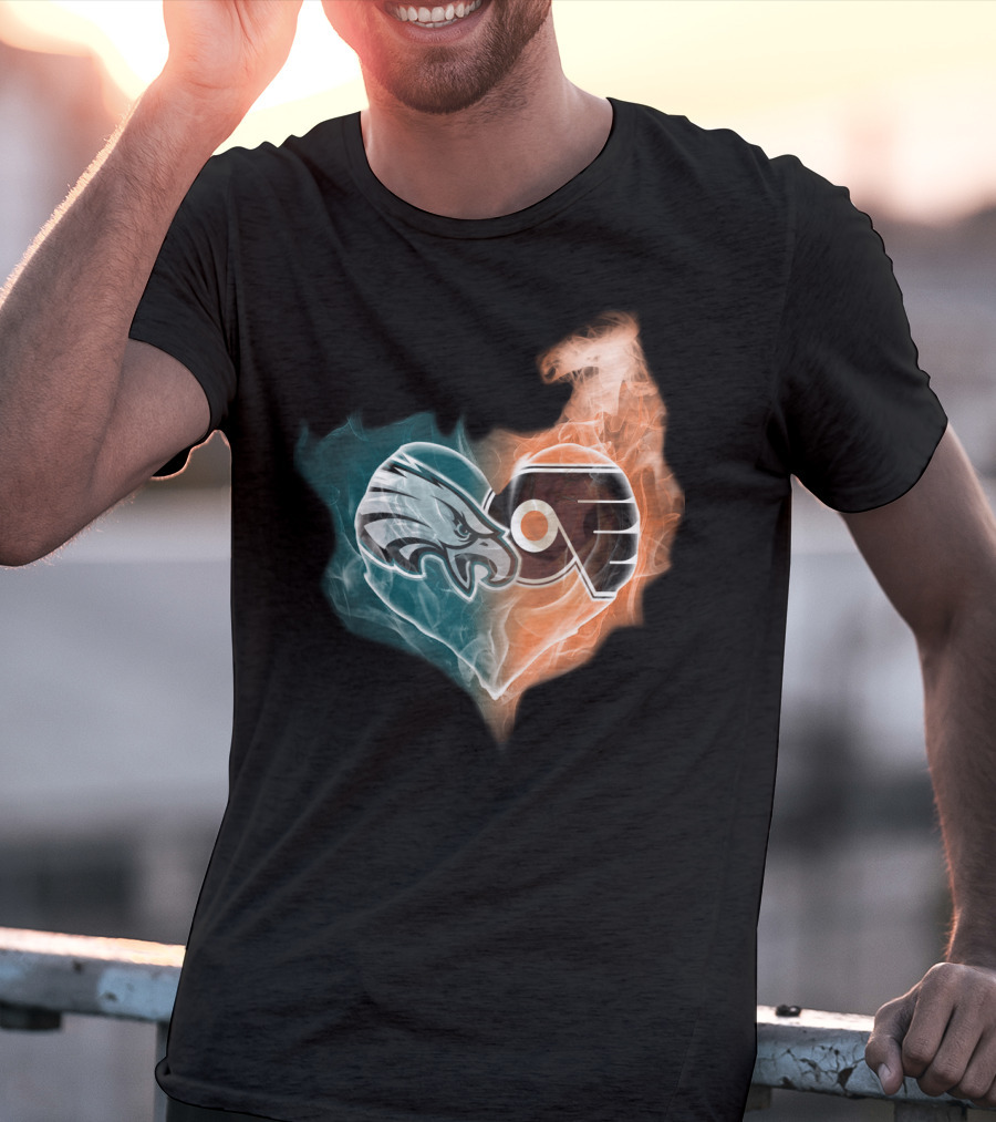 Philadelphia Eagles Flyers Heart Logo Fusion T-Shirt