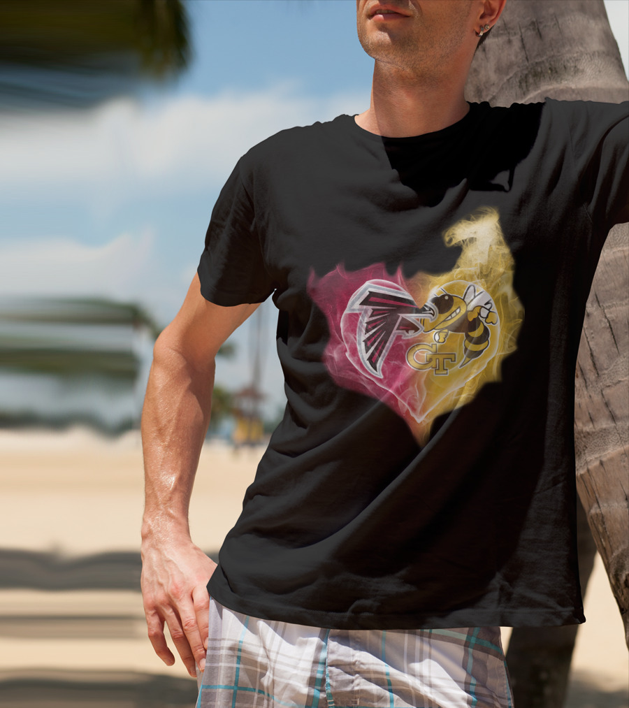 Falcons Georgia Tech Yellow Jackets Heart-Shaped Smoke Merge T-Shirt