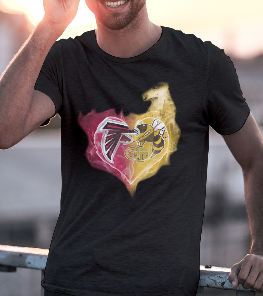 Falcons Georgia Tech Yellow Jackets Heart-Shaped Smoke Merge T-Shirt