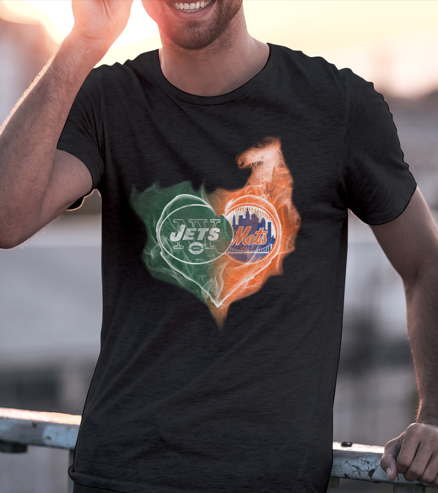 New York Jets Mets Heart Smoke Logo Fusion T-Shirt