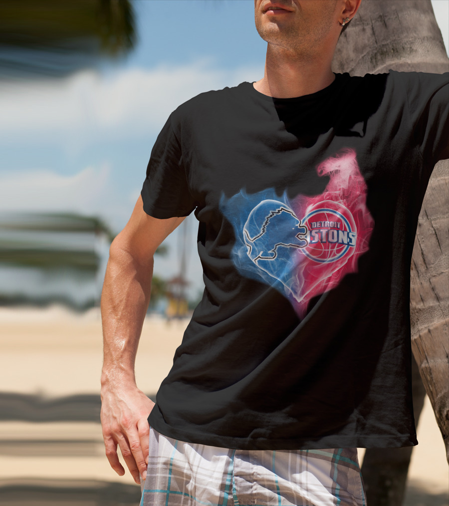Detroit Lions Pistons Heart Fusion T-Shirt