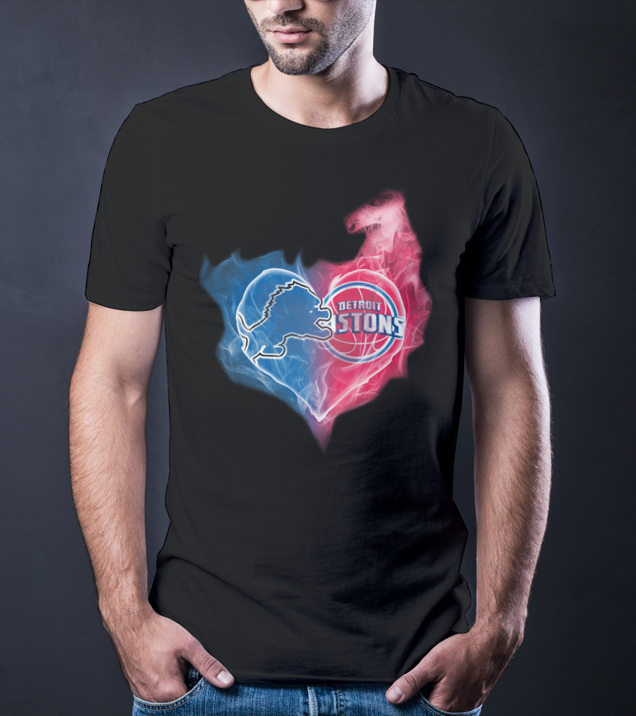 Detroit Lions Pistons Heart Fusion T-Shirt