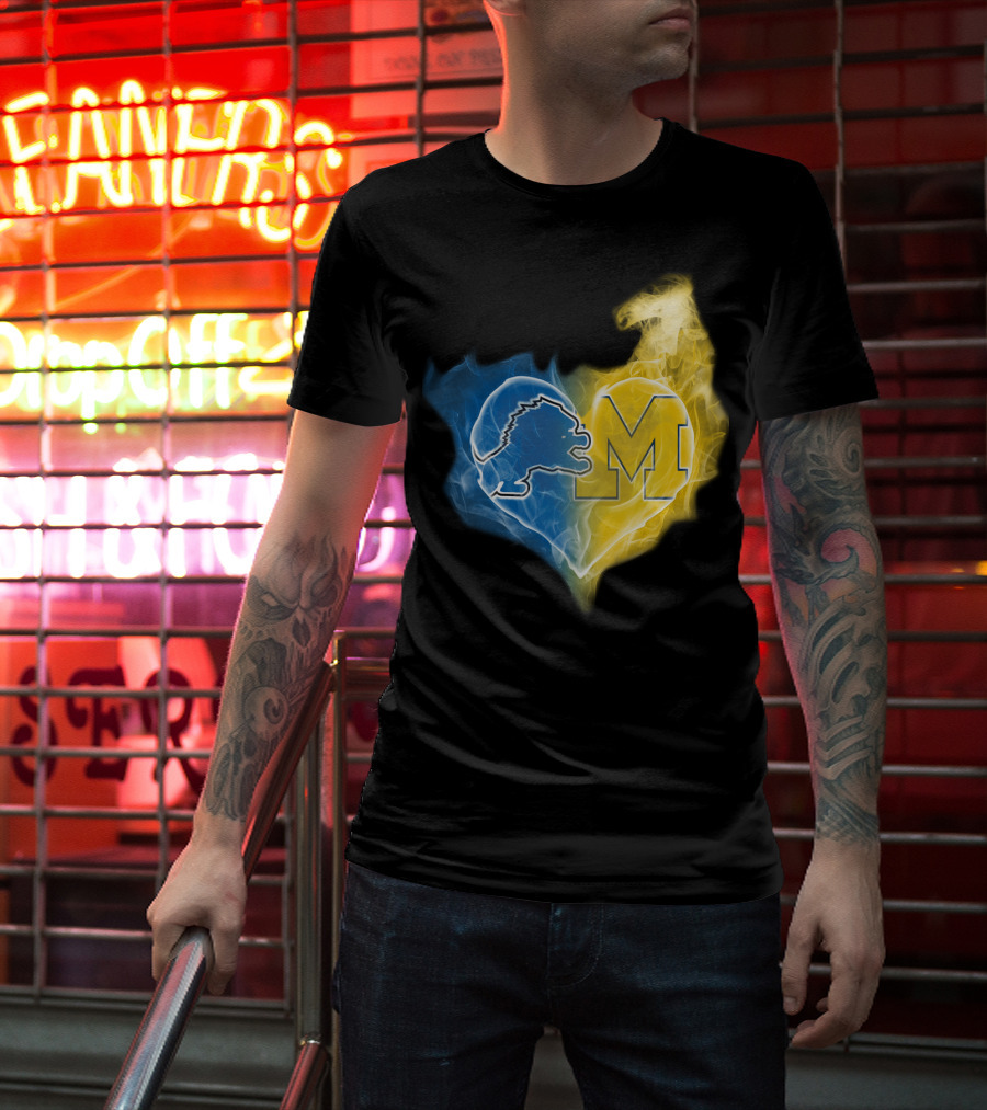 Lions Michigan Wolverines Heart Logo Emblem T-Shirt