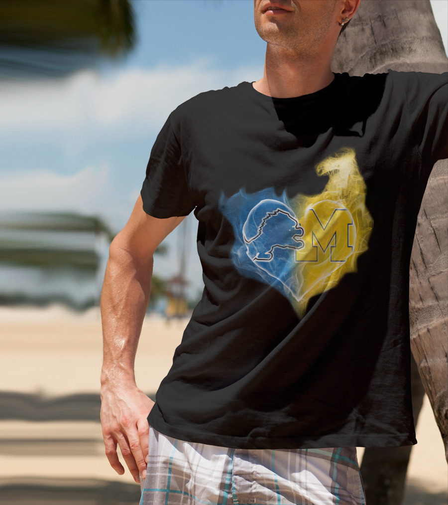 Lions Michigan Wolverines Heart Logo Emblem T-Shirt