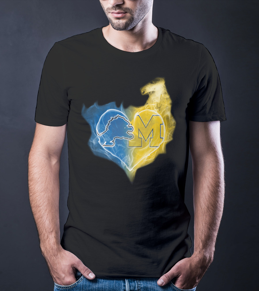 Lions Michigan Wolverines Heart Logo Emblem T-Shirt