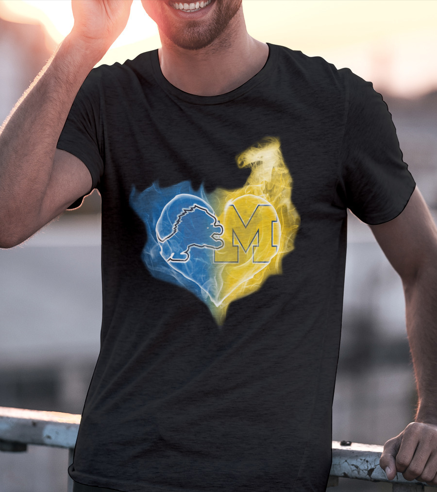 Lions Michigan Wolverines Heart Logo Emblem T-Shirt