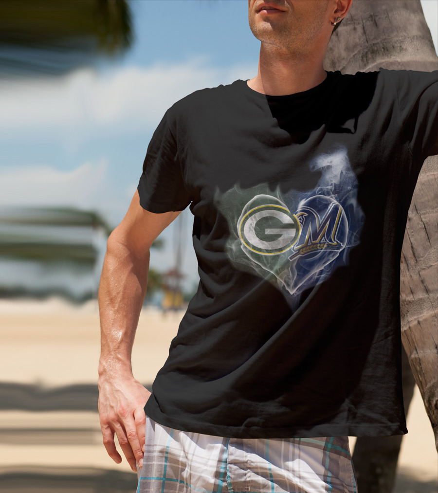 Green Bay Packers Milwaukee Brewers Heart T-Shirt