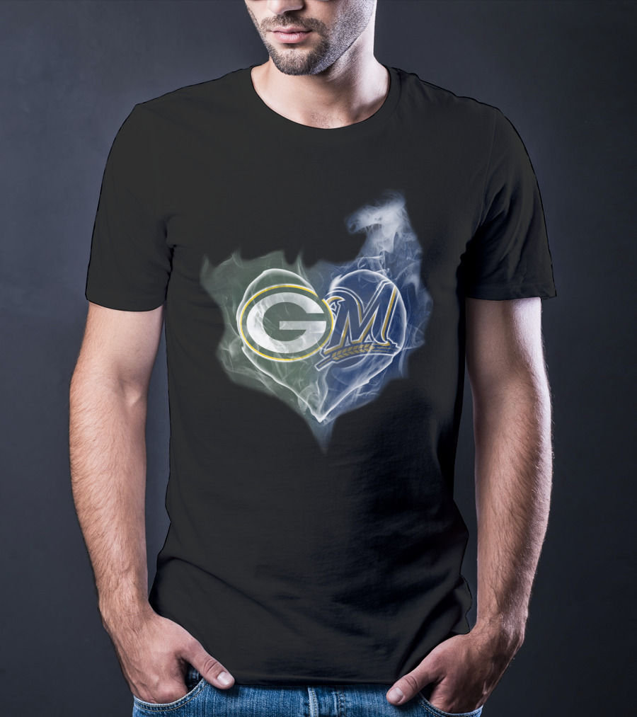 Green Bay Packers Milwaukee Brewers Heart T-Shirt
