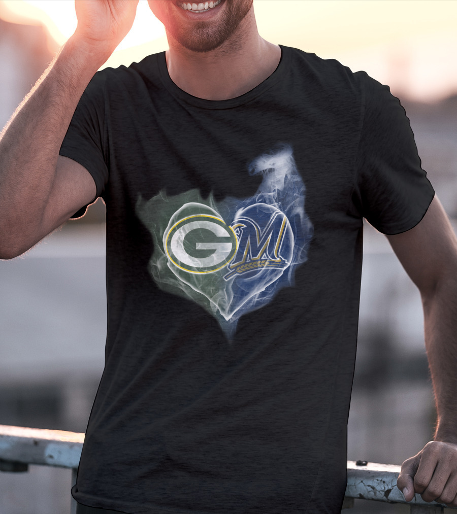 Green Bay Packers Milwaukee Brewers Heart T-Shirt