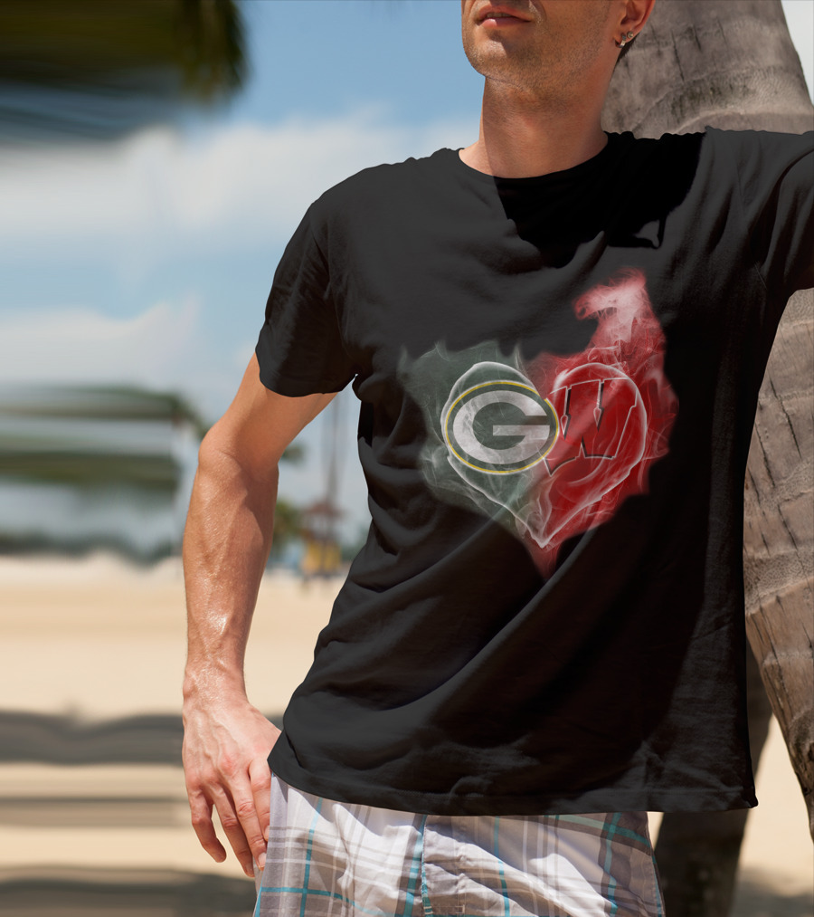 Packers Wisconsin Badgers G W Heart Fusion T-Shirt