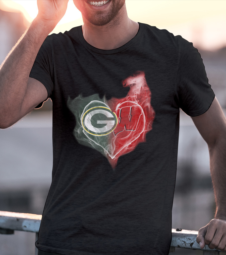 Packers Wisconsin Badgers G W Heart Fusion T-Shirt