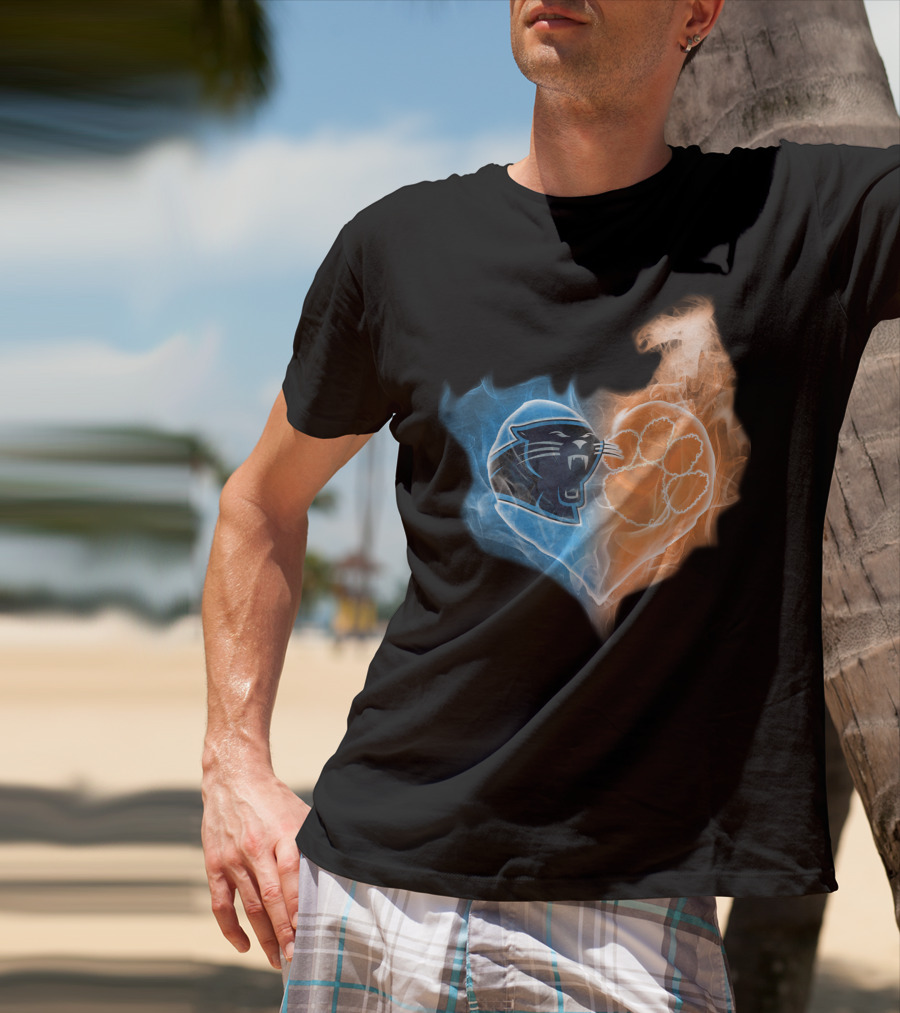 Carolina Panthers Clemson Tigers Heart Logo Fire And Ice T-Shirt