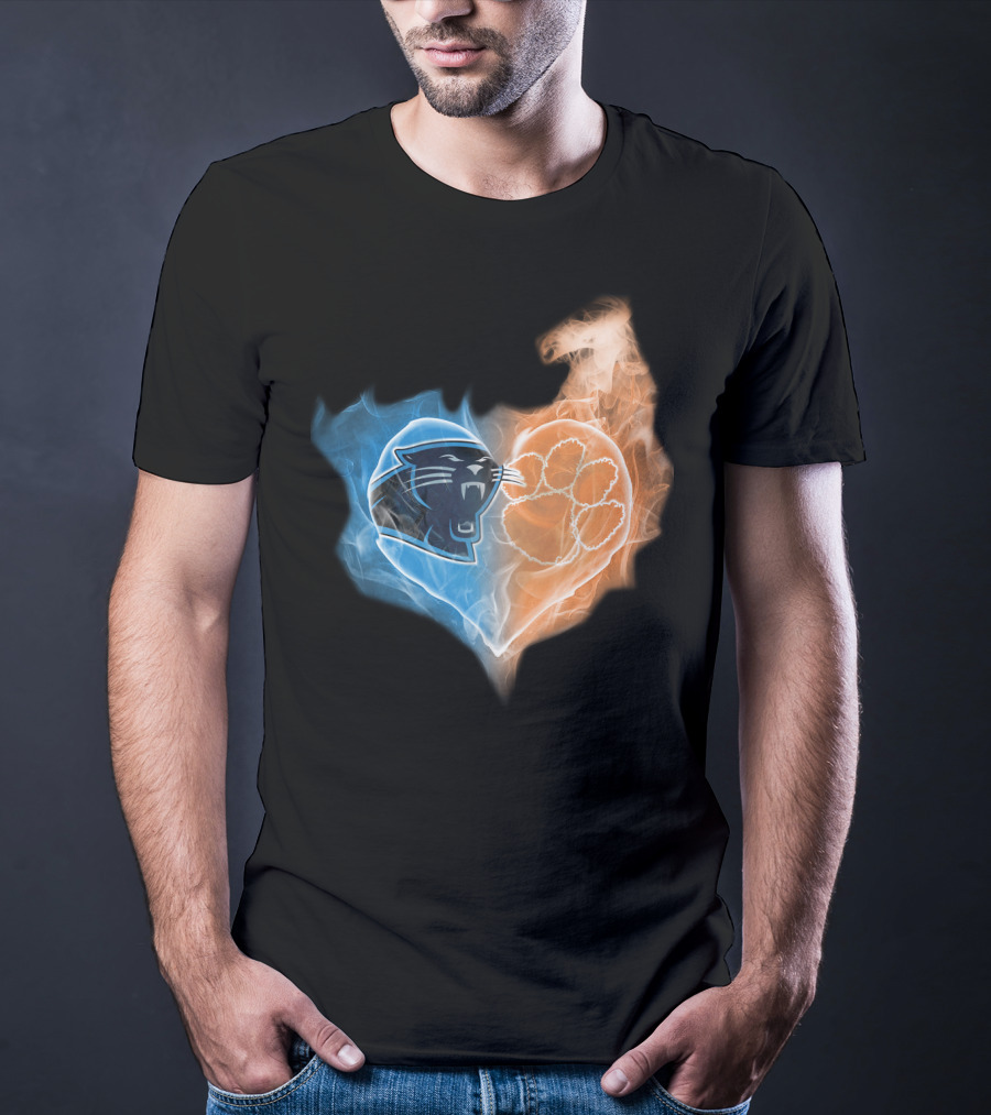 Carolina Panthers Clemson Tigers Heart Logo Fire And Ice T-Shirt
