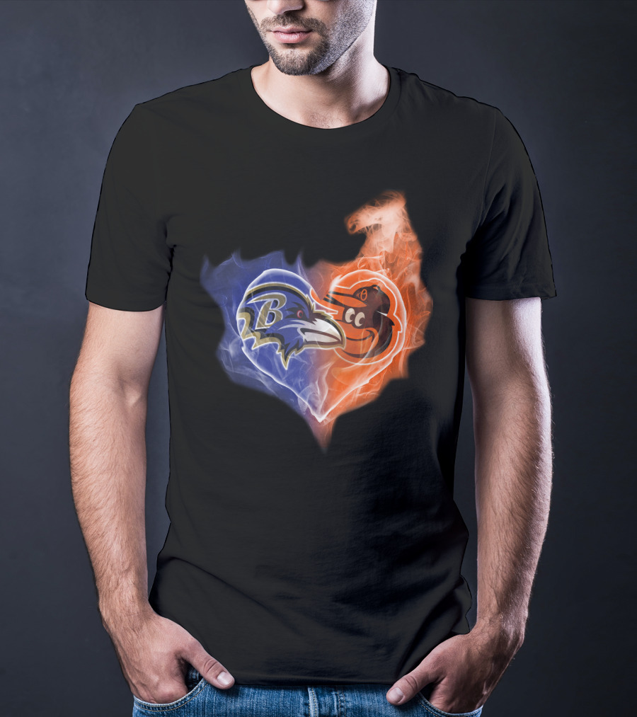 Baltimore Ravens Orioles Heart Flame T-Shirt