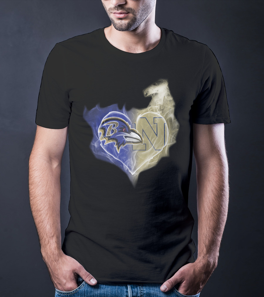 Ravens Navy Midshipmen Heart Smoke T-Shirt