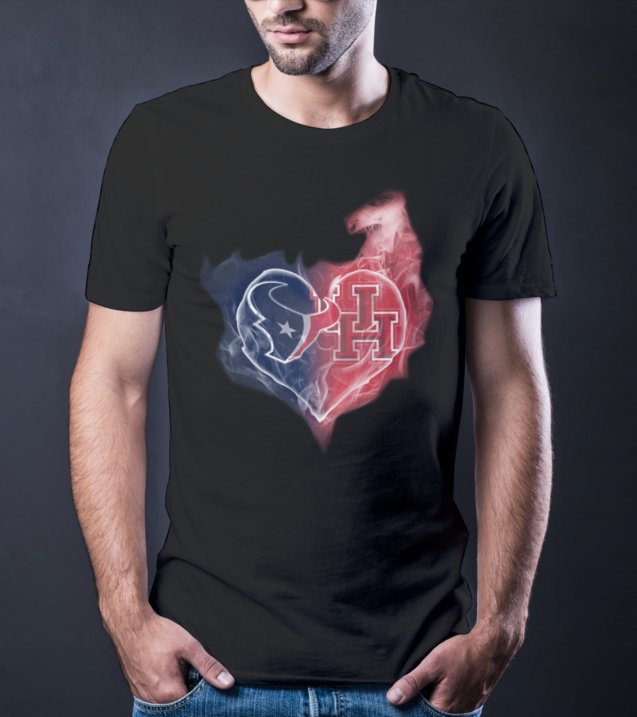 Texans Houston Cougars Heart Logo Smoke T-Shirt
