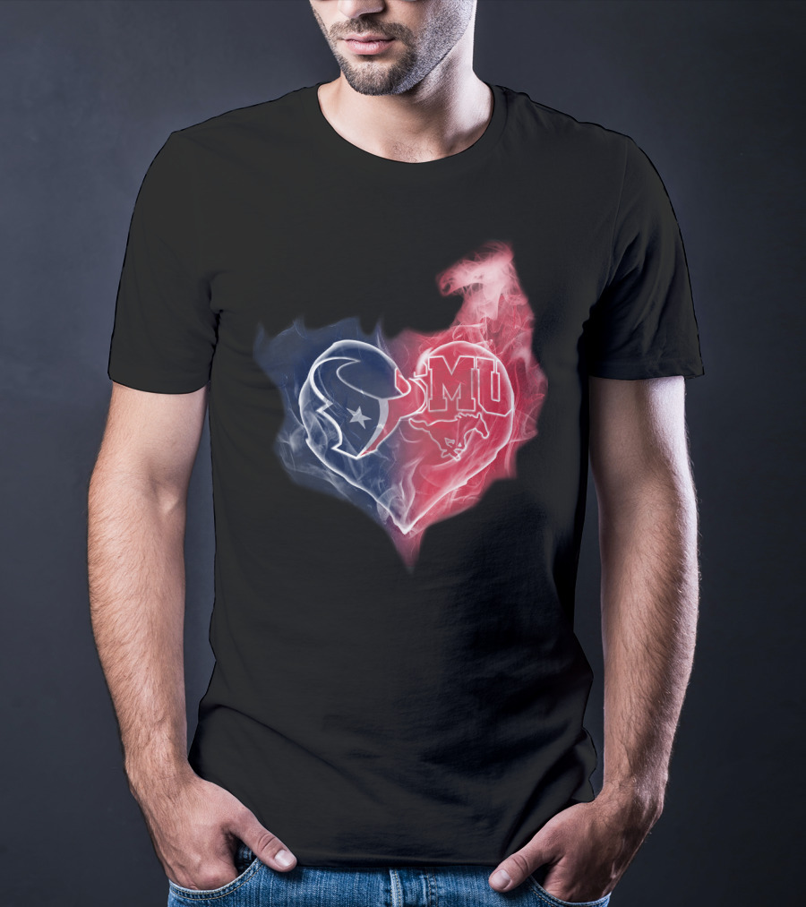 Texans SMU Mustangs Heart Logo Fusion T-Shirt