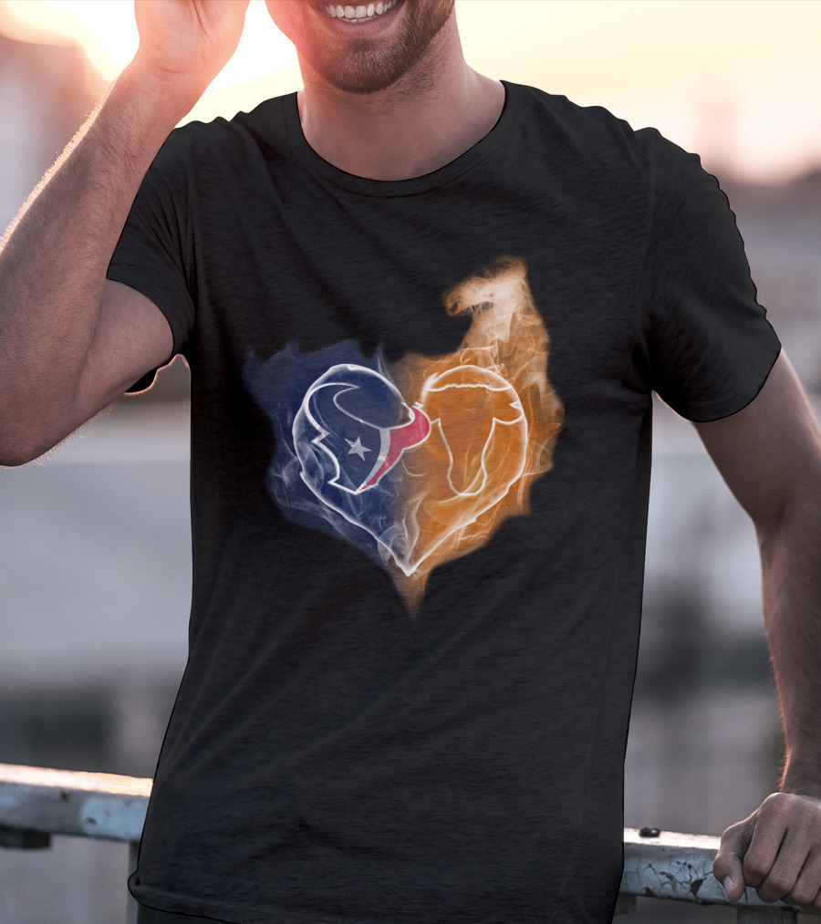 Texans Texas Longhorns Heart Flame NFL College Football T-Shirt