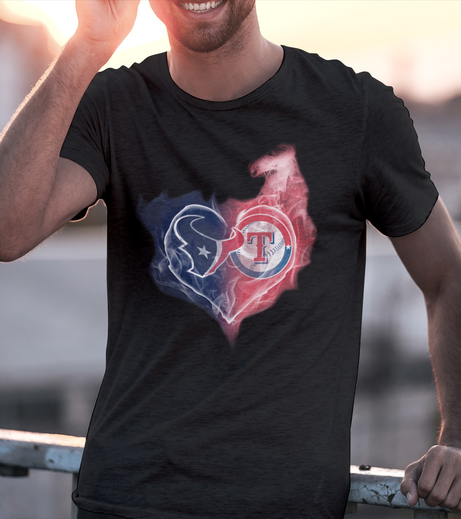 Texans Texas Rangers Heart Logo Combination T-Shirt