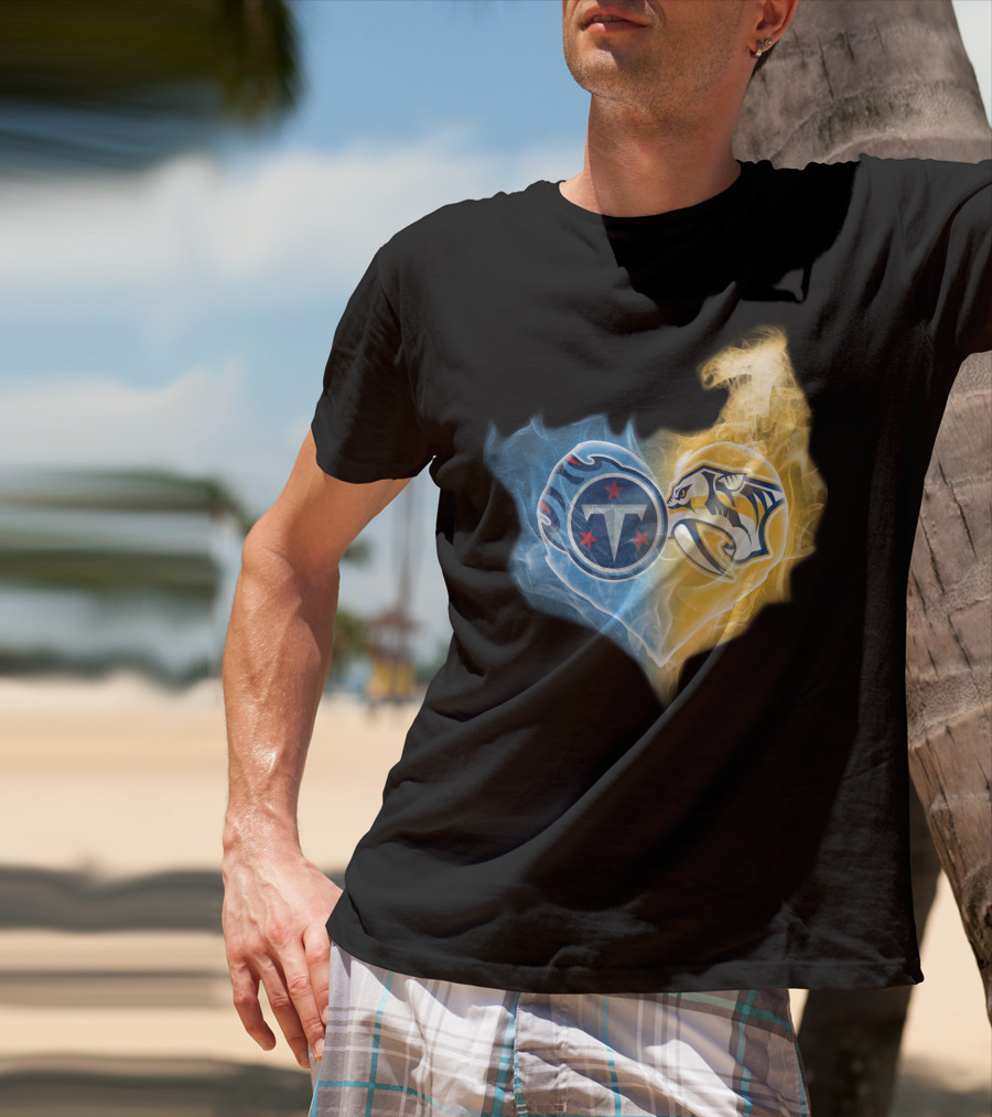 Titans Nashville Predators Heart Dual Logo Smoke Fusion T-Shirt