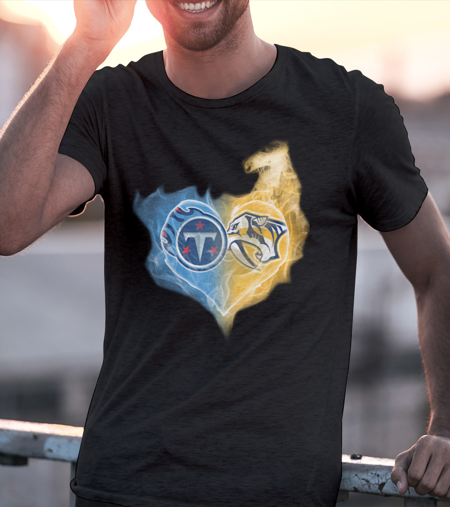 Titans Nashville Predators Heart Dual Logo Smoke Fusion T-Shirt
