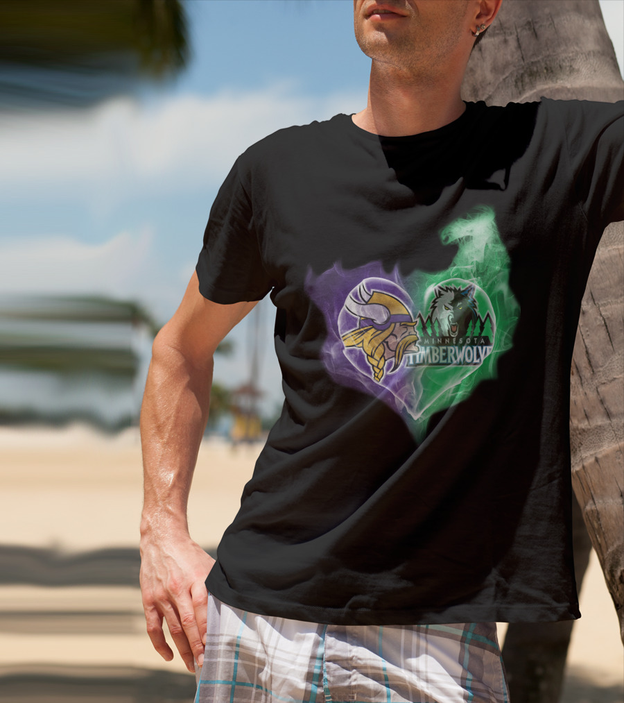 Vikings Minnesota Timberwolves Heart Logo Fusion T-Shirt