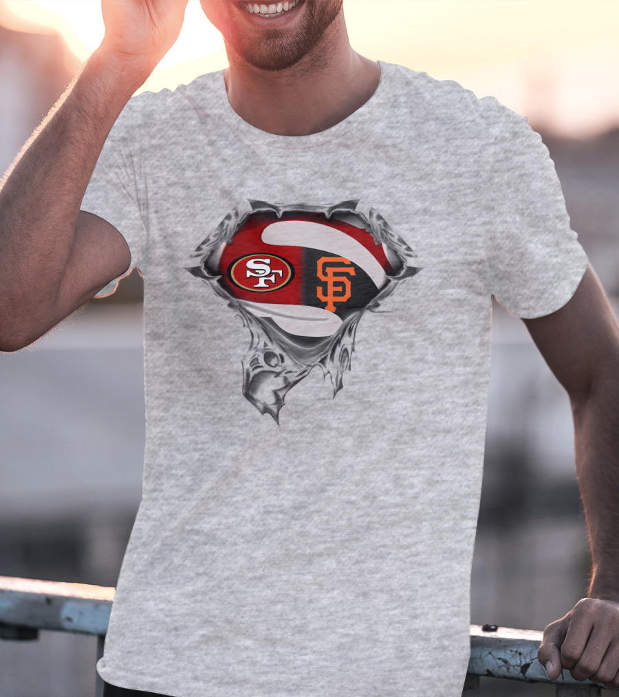 Sf 49ers And Giants Logos Inside Superhero Style T-Shirt