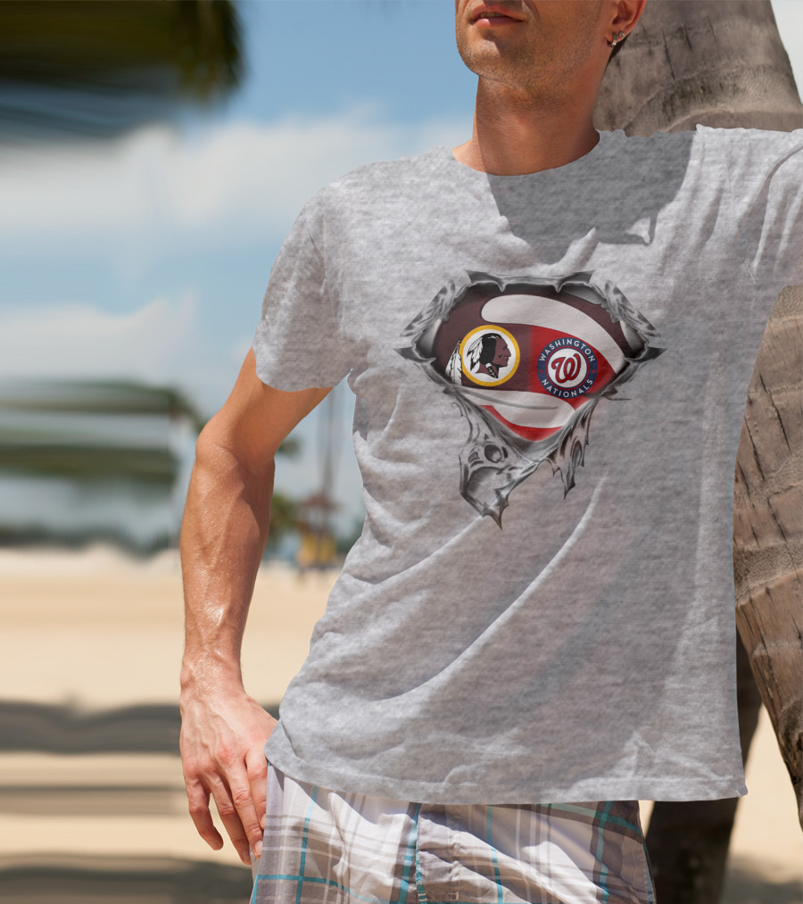Washington Redskins Nationals Team Crossover With Torn Silver Shield T-Shirt
