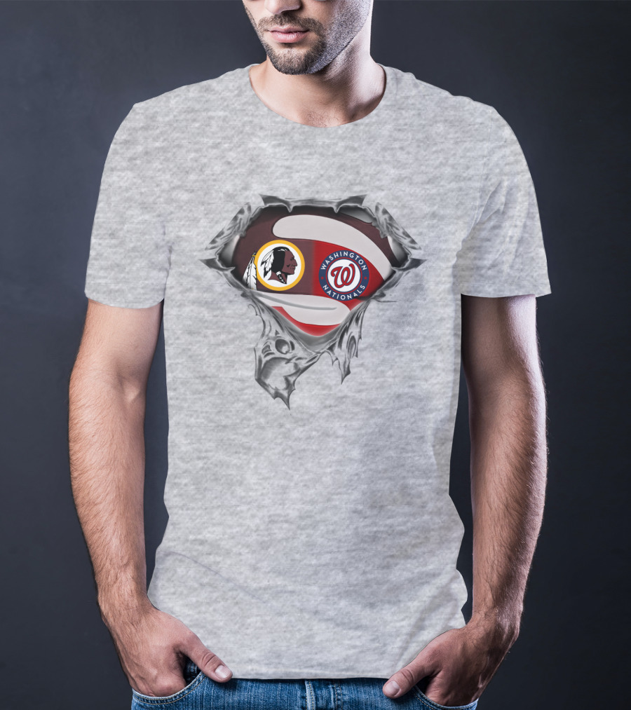 Washington Redskins Nationals Team Crossover With Torn Silver Shield T-Shirt