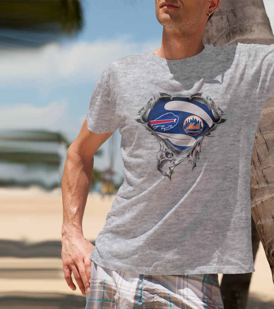 Buffalo Bills New York Mets Football Baseball Logo Fusion T-Shirt