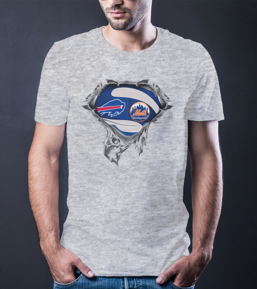 Buffalo Bills New York Mets Football Baseball Logo Fusion T-Shirt