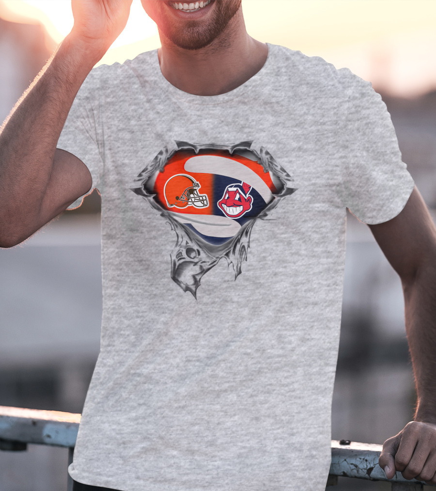 Cleveland Browns Helmet And Cleveland Indians Chief Wahoo T-Shirt