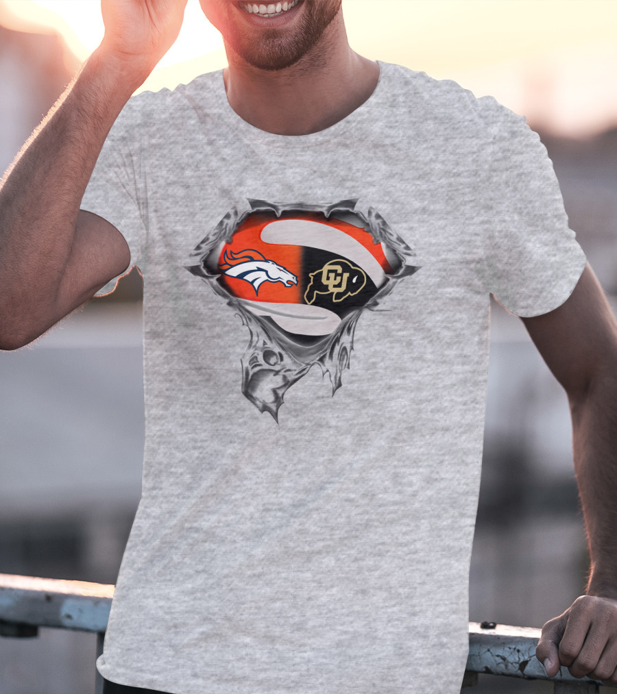 Denver Broncos Colorado Buffaloes Logo Superman Rip T-Shirt