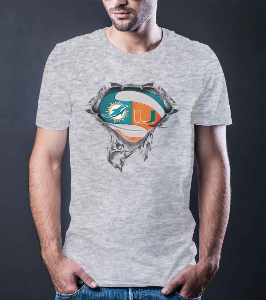 Miami Dolphins Miami Hurricanes Super Fan Crest T-Shirt